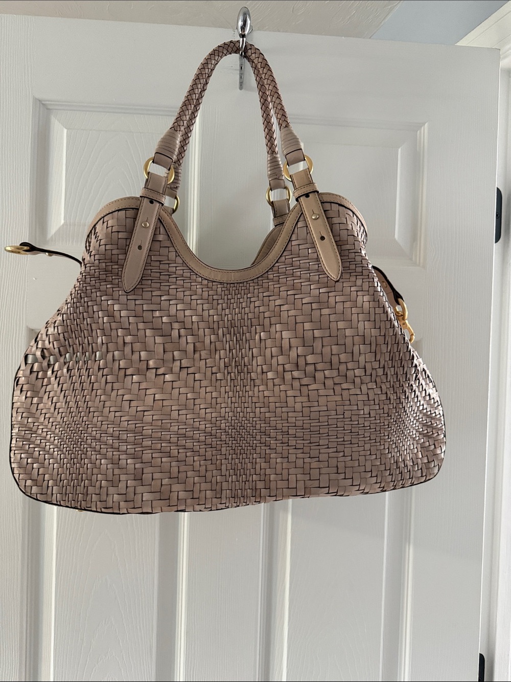 Cole Haan Woven Taupe Shoulder Bag with Braided Handle - Picture 2 of 5